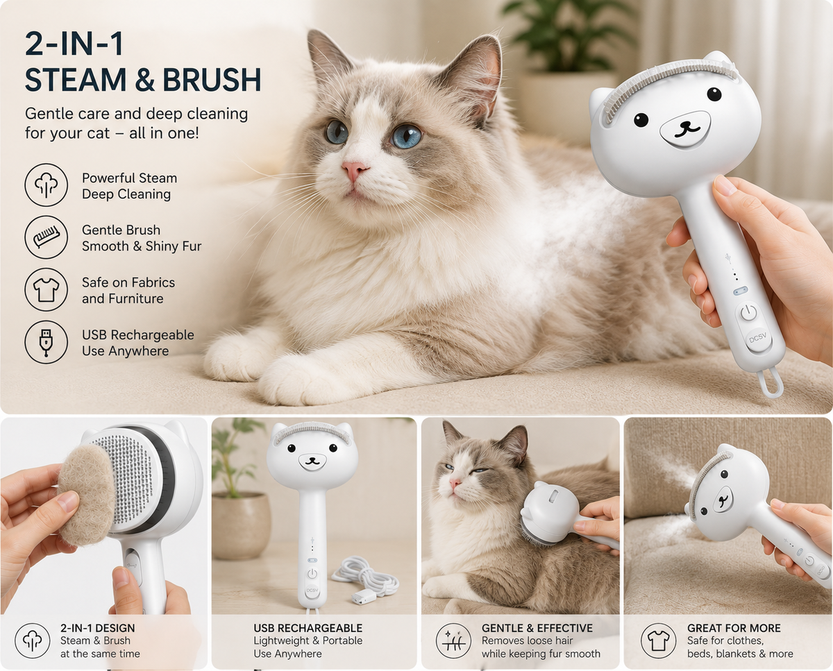 Steam Grooming Brush for Dogs & Cats