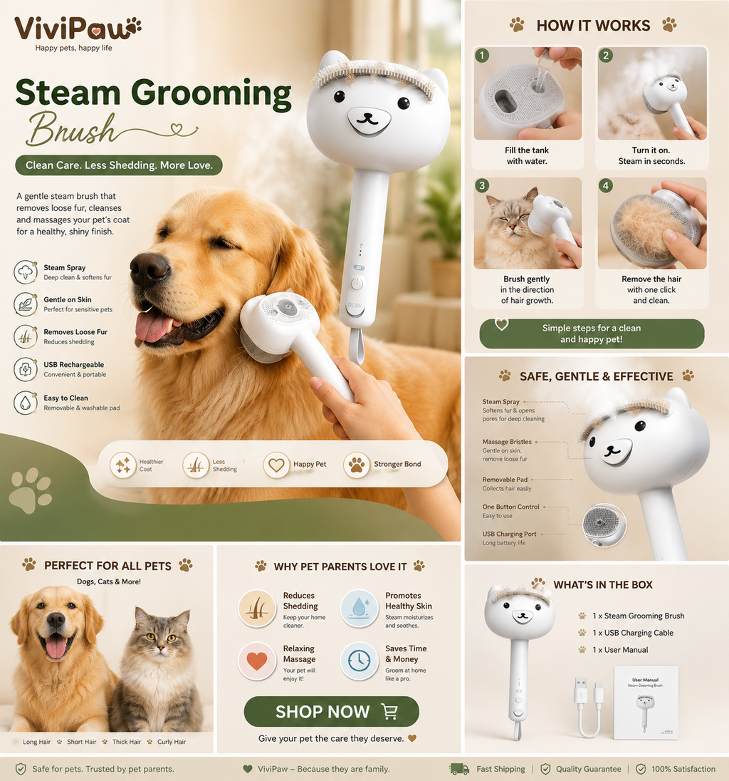 Steam Grooming Brush for Dogs & Cats
