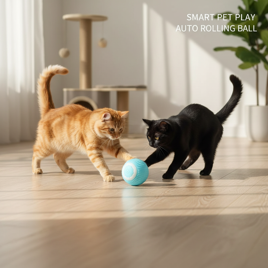Balle bleue avec deux chats