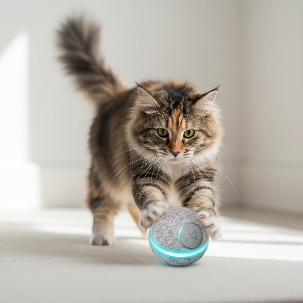 Chat jouant avec la balle interactive VIVIPAW