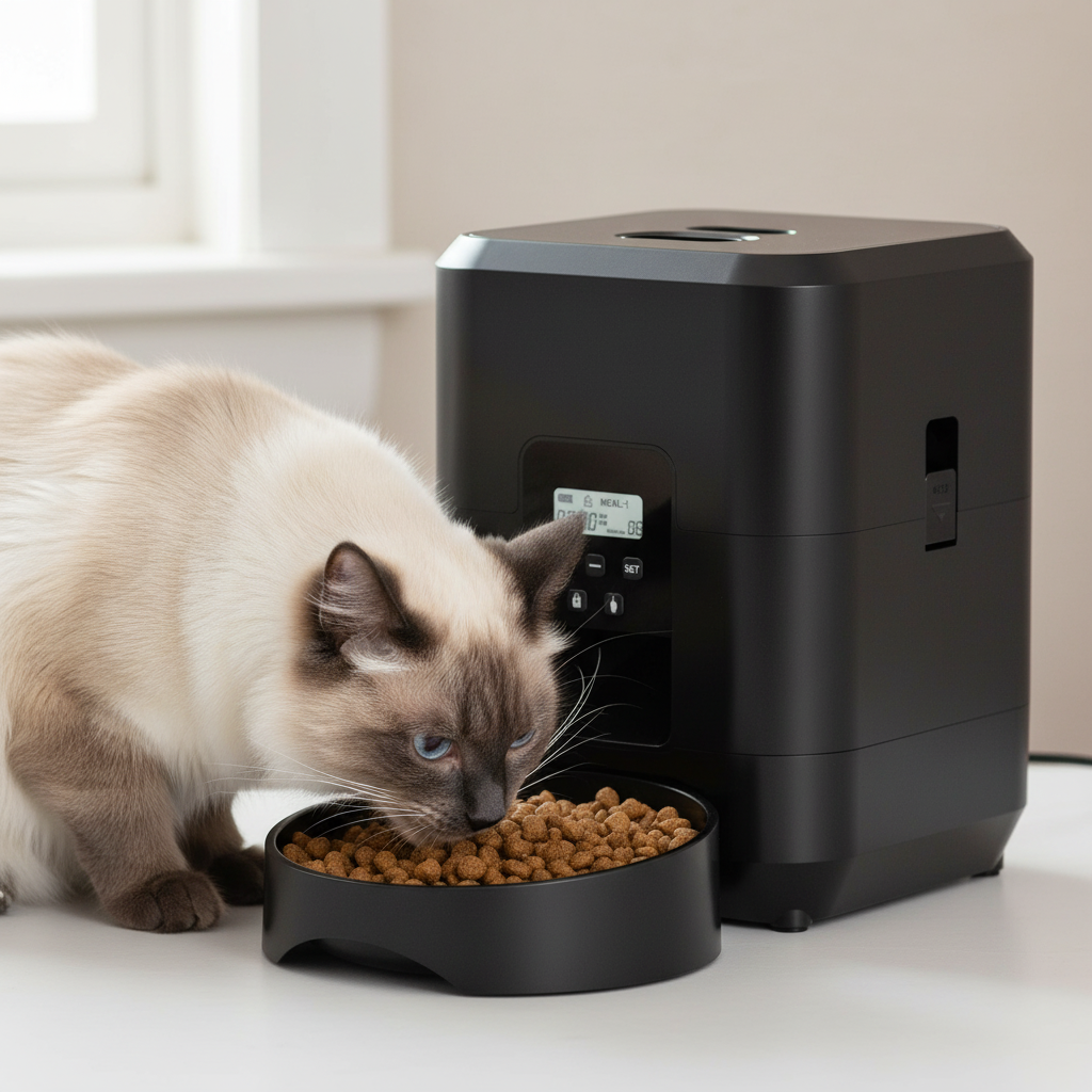 Chat mangeant au distributeur automatique