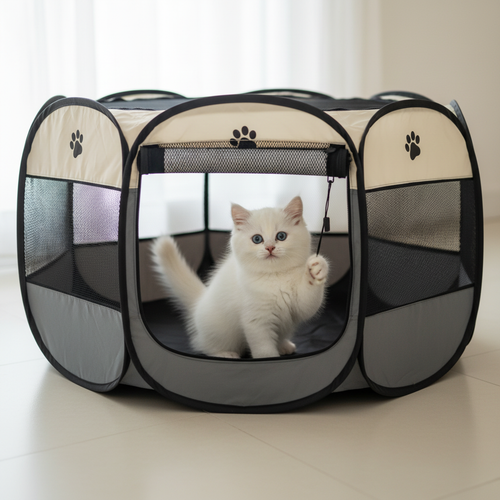 Chaton jouant dans le parc pliable