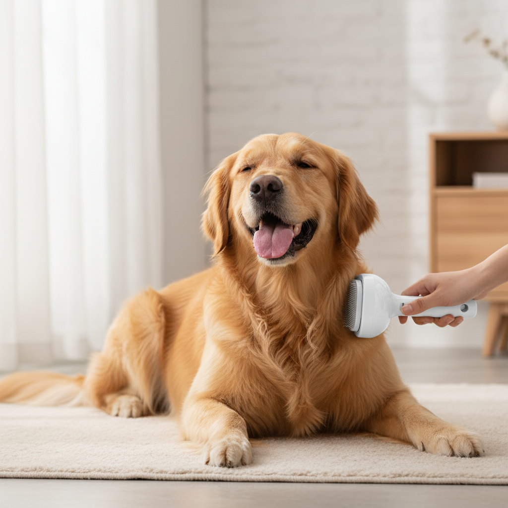 Chien se faisant brosser avec la brosse RK56