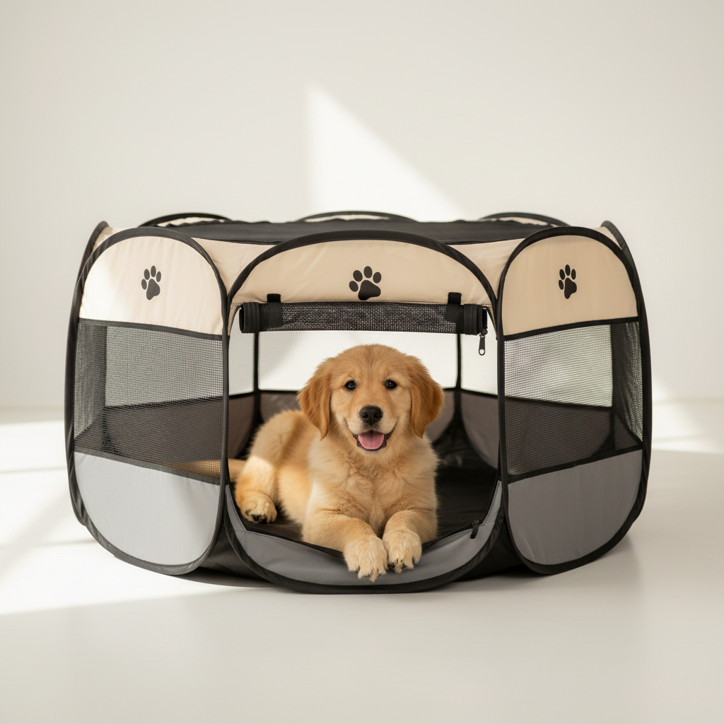Chiot dans le parc pliable