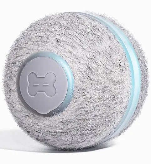 Balle interactive pelucheuse avec anneau LED turquoise pour chiens et chats