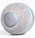 Balle interactive pelucheuse avec anneau LED turquoise pour chiens et chats